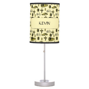 Boys Cute Transportation Pattern & Name Table Lamp