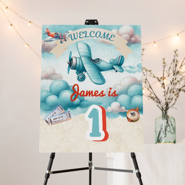 Boys Cute Travel Airplane Kids Birthday Custom Foam Board (In Situ (Stand))
