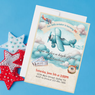 Boys Cute Travel Airplane Kids Birthday Custom Invitation