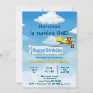 Boys Cute Travel Airplane Kids Birthday Custom Invitation