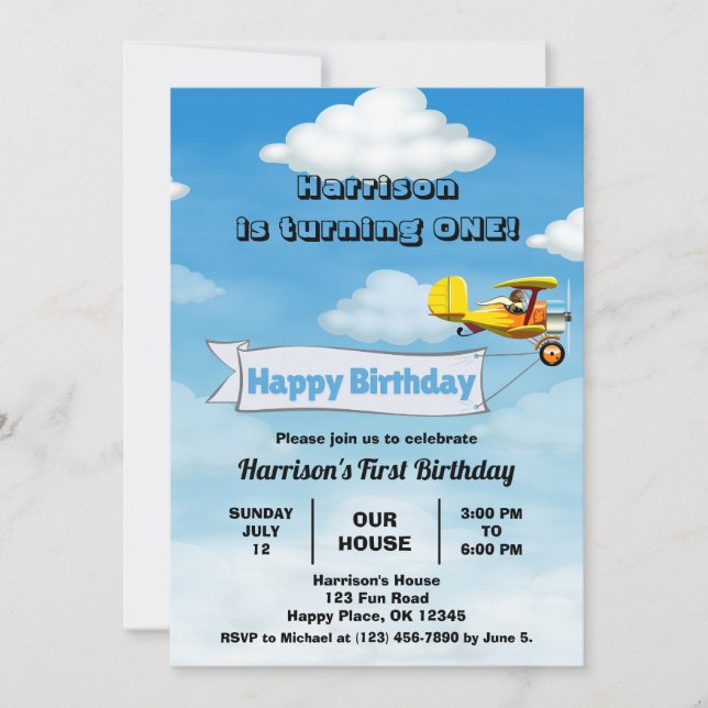 Boys Cute Travel Airplane Kids Birthday Custom Invitation (Front)