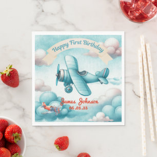 Boys Cute Travel Airplane Kids Birthday Custom Napkins