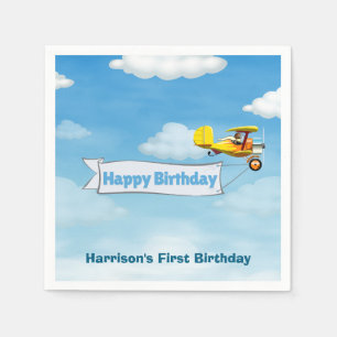Boys Cute Travel Airplane Kids Birthday Custom Napkins