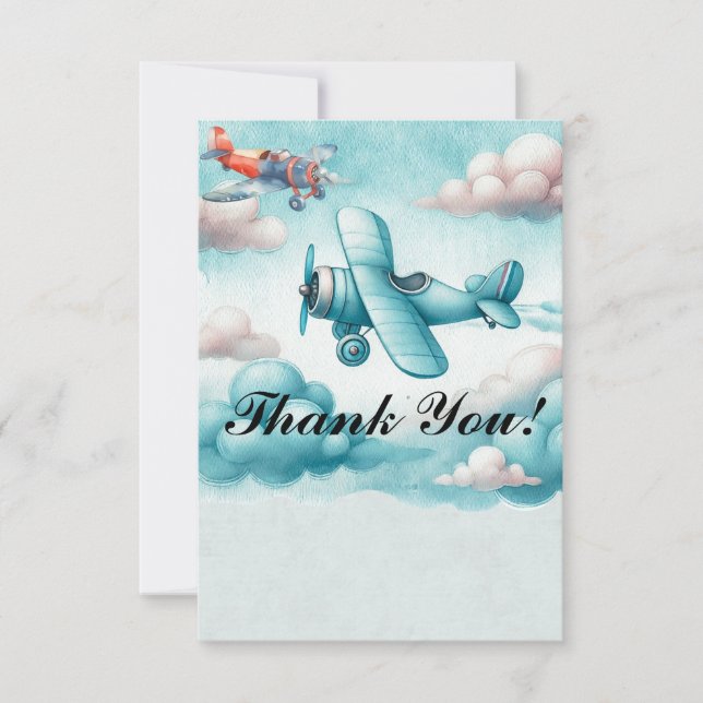Boys Cute Travel Airplane Kids Birthday Custom Thank You Card (Front)