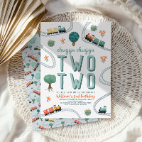 Boys Cute Two Two Blue Train Travel 2nd Birthday