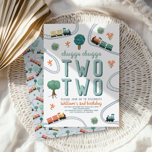 Boys Cute Two Two  Blue Train Travel 2nd Birthday