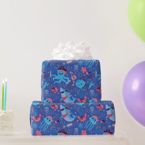 Boys Cute Under The Sea Ocean Animals Pattern Wrapping Paper