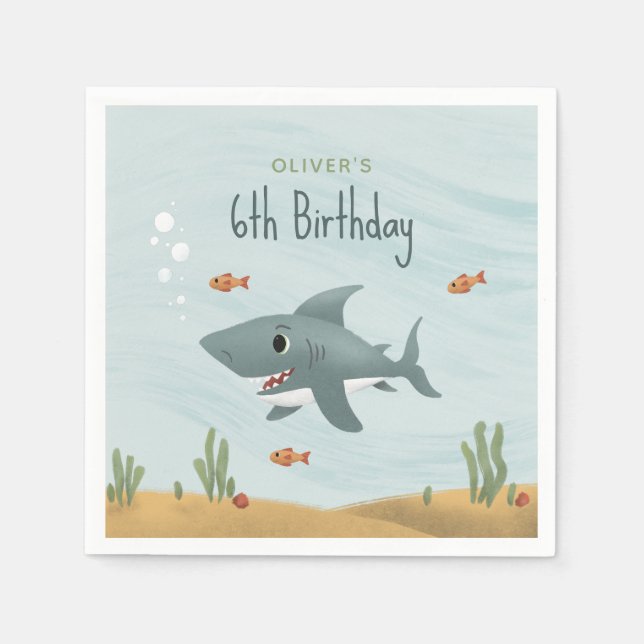  Boys Cute Under the Sea Ocean Shark Kids Birthday Napkins (Front)