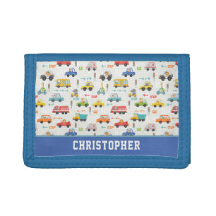Boys Cute Vehicle Car Pattern Name Kids Tri-fold Wallet