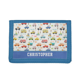 Boys Cute Vehicle Car Pattern Name Kids Trifold Wallet