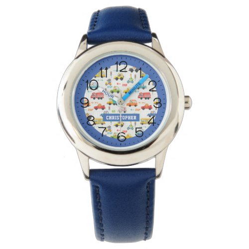 Boys Cute Vehicle Car Pattern Personalized Name Watch