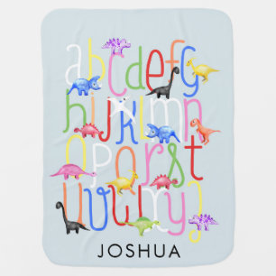Boys Cute Watercolor Dinosaur ABC Alphabet & Name Baby Blanket