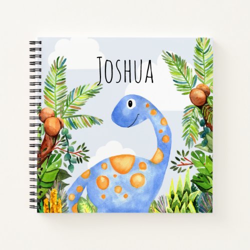 Boys Cute Watercolor Dinosaur and Name Notebook