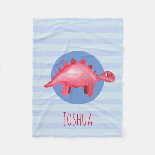 Boys Cute Watercolor Dinosaur Blue Kids Fleece Blanket