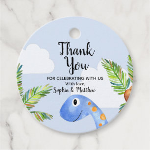 Boys Cute Watercolor Dinosaur Jungle Baby Shower Favor Tags