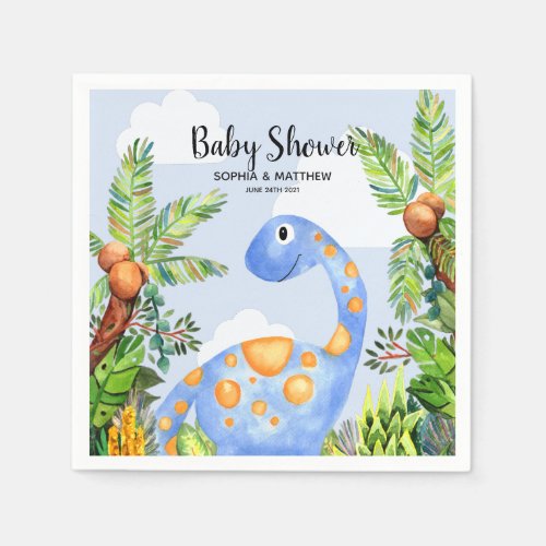 Boys Cute Watercolor Dinosaur Jungle Baby Shower Napkins