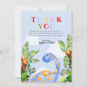 Boys Cute Watercolor Dinosaur Jungle Baby Shower Thank You Card