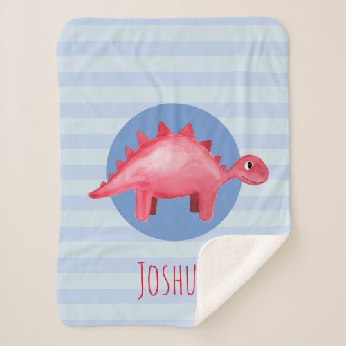 Boys Cute Watercolor Dinosaur Kids Blue Sherpa Blanket