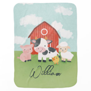 Boys Cute Watercolor Farm Animal Barnyard Baby Blanket