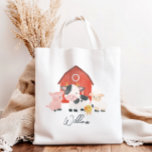 Boys Cute Watercolor Farm Animal Barnyard Kids Tote Bag<br><div class="desc">Carry a little barnyard fun wherever you go! This adorable kids tote bag features a watercolor red barn,  baby pig,  cow,  sheep,  and chick—perfect for farm animal lovers. Add your child’s name for a personalized touch. Great for library trips,  preschool,  or everyday adventures with a farm-themed flair.</div>