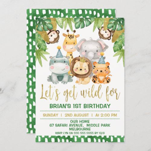 Boys Cute Wild One Safari 1st Birthday Invitation