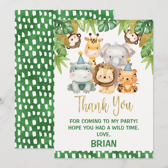 Boys Cute Wild One Safari Thank You Card (Front/Back)