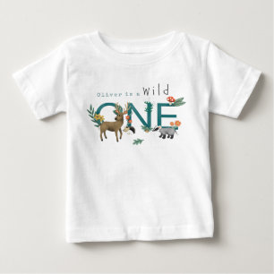 Boys Cute Wild One Woodland 1st Birthday Baby T-Shirt