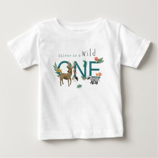 Boys Cute Wild One Woodland 1st Birthday Baby T-Shirt