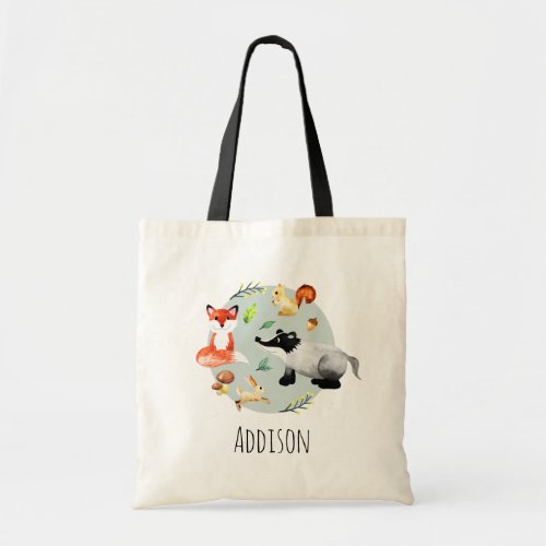 Boys Cute Wildlife Forest Animals Fox  Name Kids Tote Bag