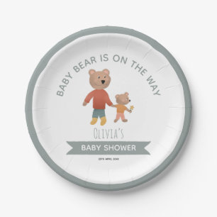 Boys Cute Woodland Baby Bear Paper Plates