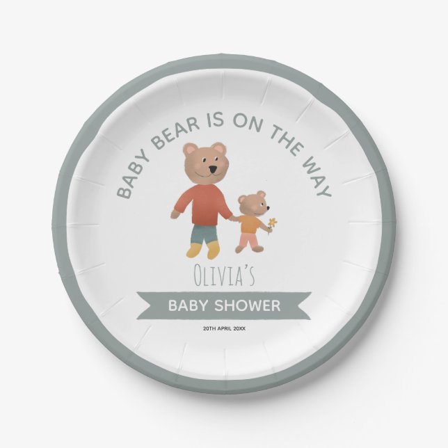 Boys Cute Woodland Baby Bear Paper Plates (Front)