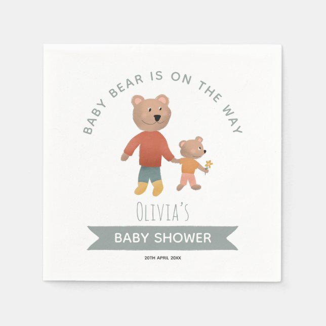 Boys Cute Woodland Forest Baby Bear Napkins (Front)