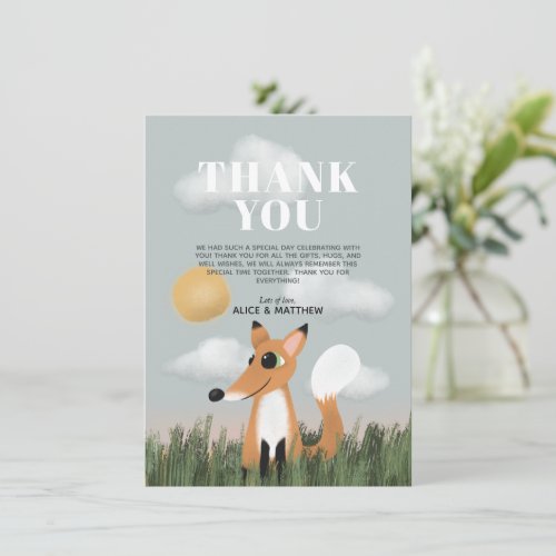 Boys Cute Woodland Forest Fox Baby Shower Thank You Card