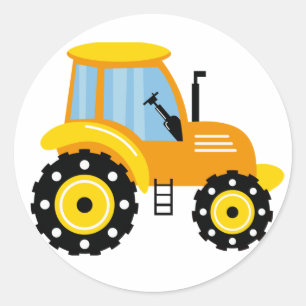 Boys Cute Yellow Tractor Classic Round Sticker