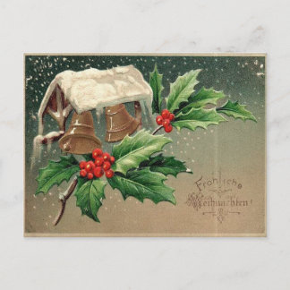 Boys Cutting the Christmas Tree in Snowy Forest Postcard
