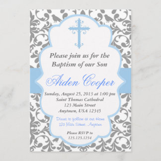 Boys Damask Baptism Invitation