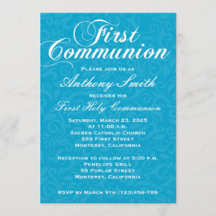 Boy's Damask First Comunion Invitation