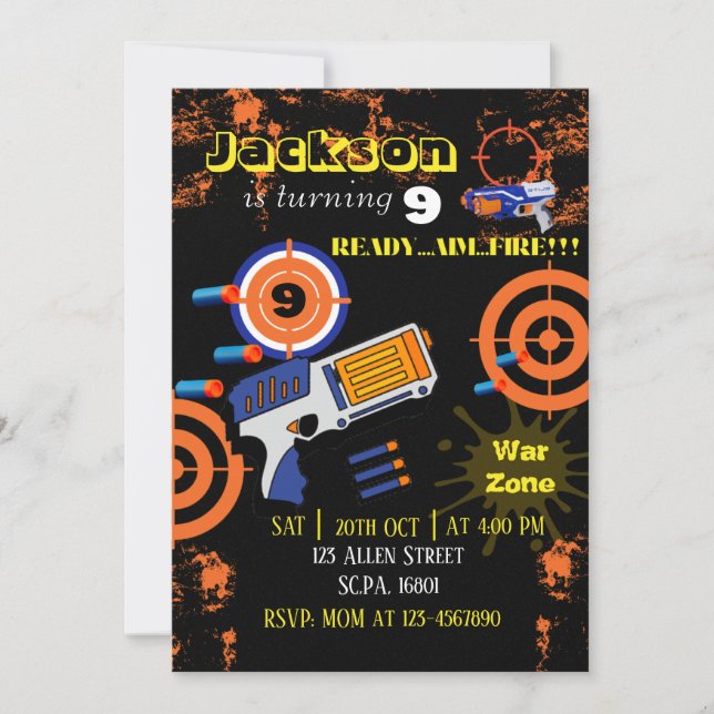 Boys Dart Gun Birthday Party Invitation (Front)