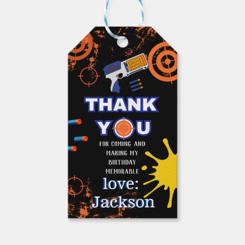 Boys Dart Gun Birthday Party Thank You Card Gift Tags