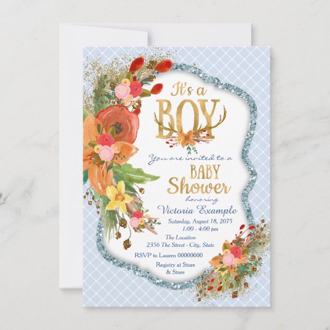Boys Deer Antler Baby Shower Invitation (Front)