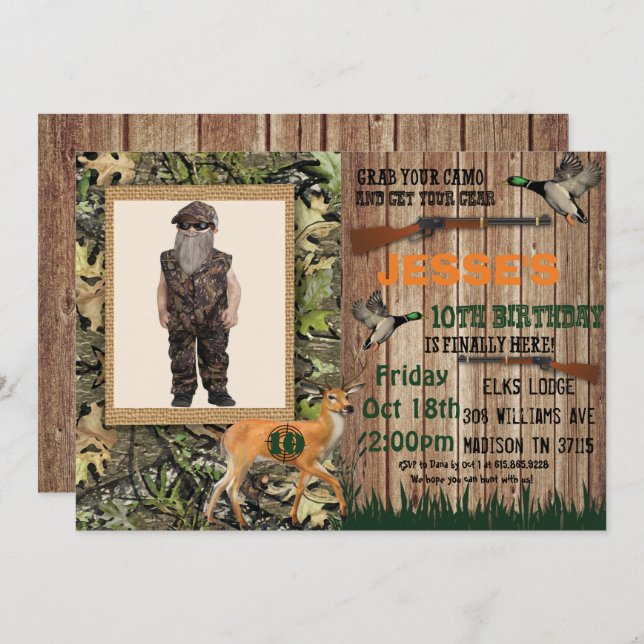 Boys Deer Hunting Birthday Invitation (Front/Back)