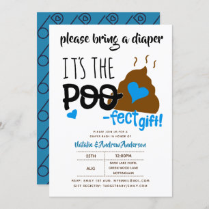 Boys DIAPER Party Blue POOP Emoji Poofect Invitation