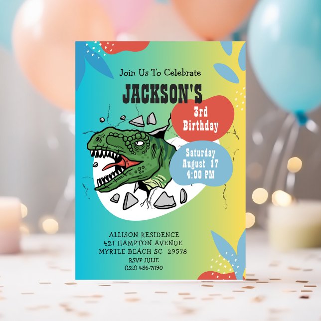 Boys Dinosaur 3rd  Birthday Party   Invitation (Creator Uploaded)