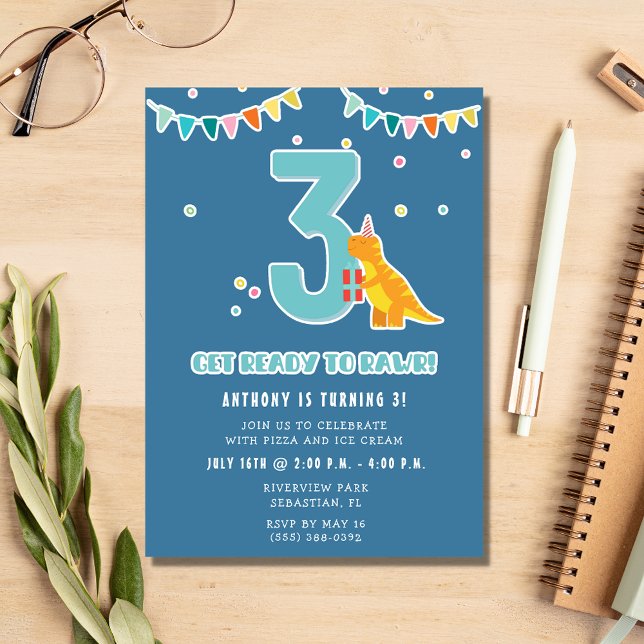 Boys Dinosaur 3rd Birthday Party  Invitation (Creator Uploaded)