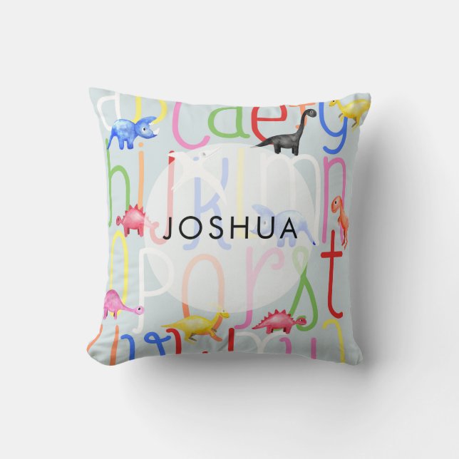 Boys Dinosaur Alphabet & Name Kids Nursery Throw Pillow (Front)