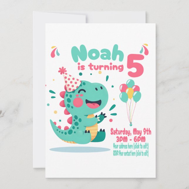  Boys Dinosaur Birthday Invitation | Editable (Front)