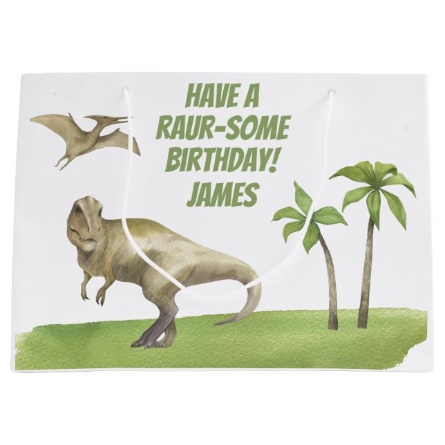 Boys Dinosaur Birthday  Large Gift Bag (Front)