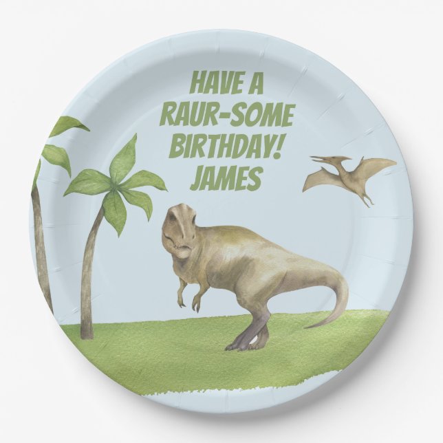 Boys Dinosaur Birthday  Paper Plates (Front)