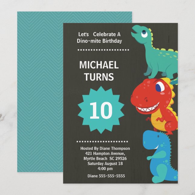 Boys Dinosaur Birthday Party Any Age Invitation (Front/Back)