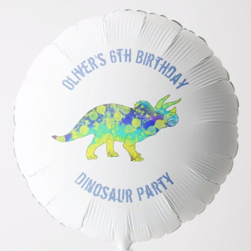 Boys Dinosaur Birthday Party Triceratops Blue Name Balloon